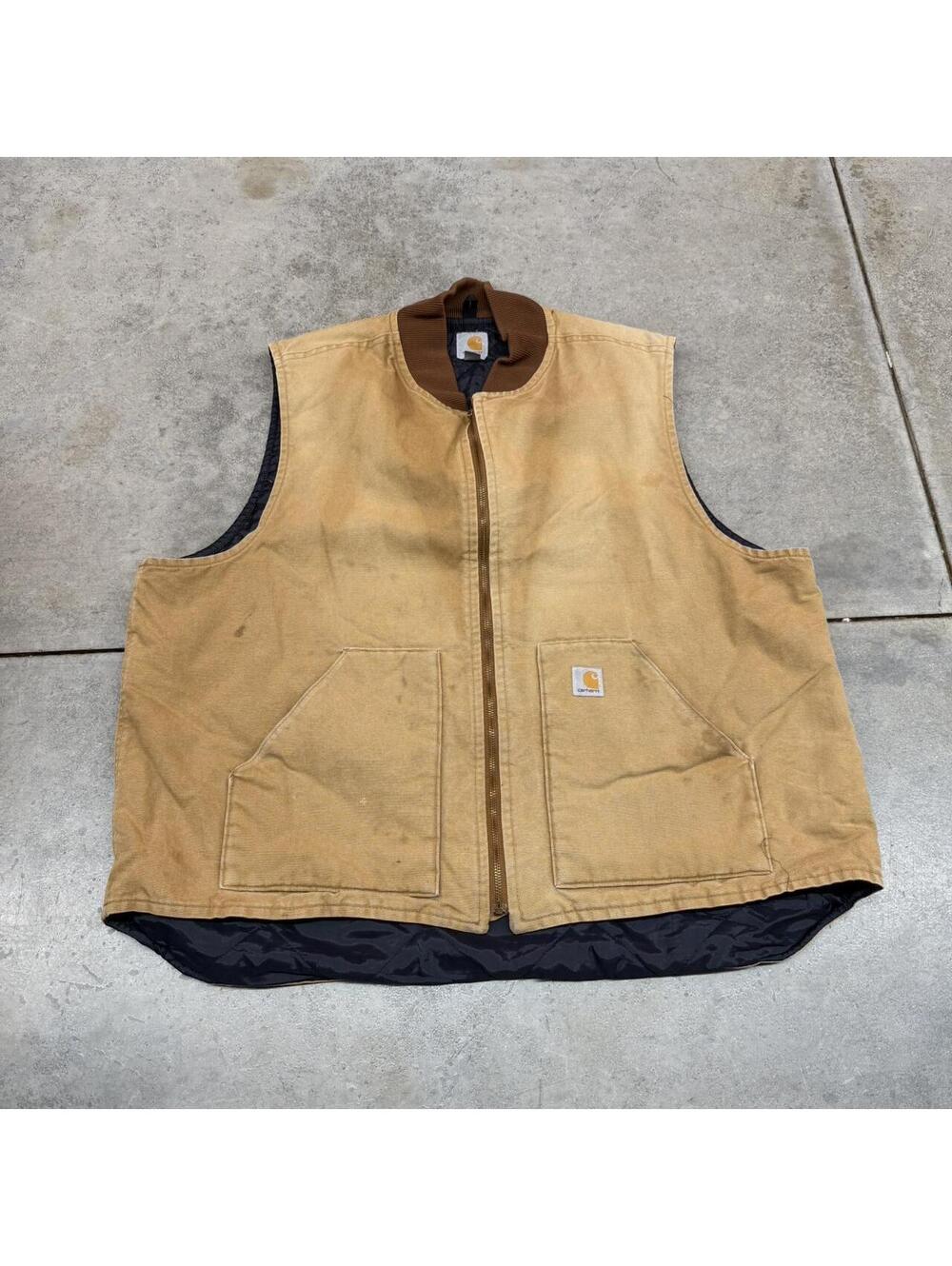 vintage carhartt faded tan insulated workwear vest size xxl